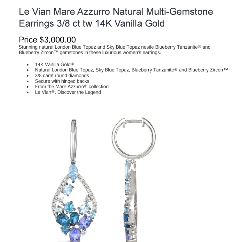 Levian 14K Vanilla Gold Blue and Purple Gemstone Earrings